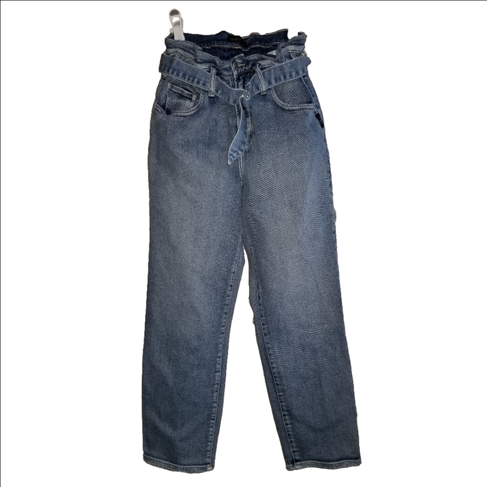 Silver Paper Bag Crop Womens Blue Jeans Label Reads Size 26x27